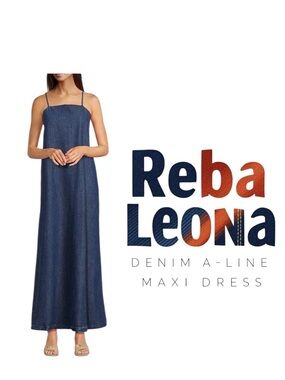 Reba
Leona Denim Square Neck Sleeveless Maxi A-Line Dress Size M